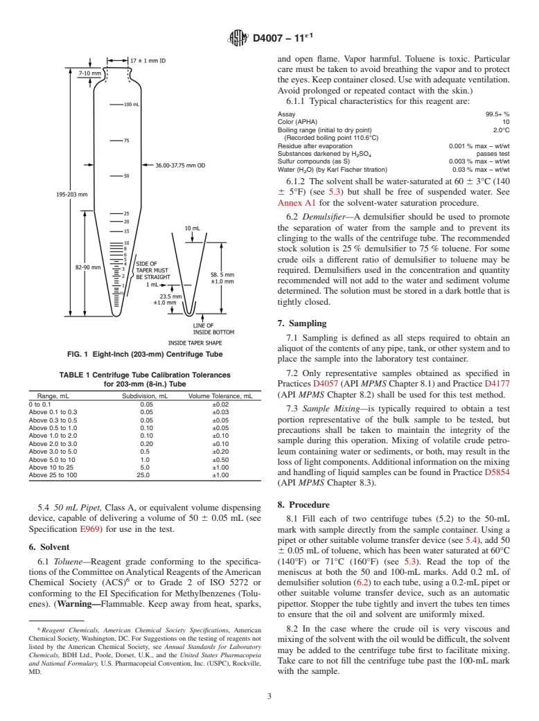 ASTM D4007-11e1 - Standard Test Method for Water and Sediment in Crude Oil by the Centrifuge Method (Laboratory  Procedure)