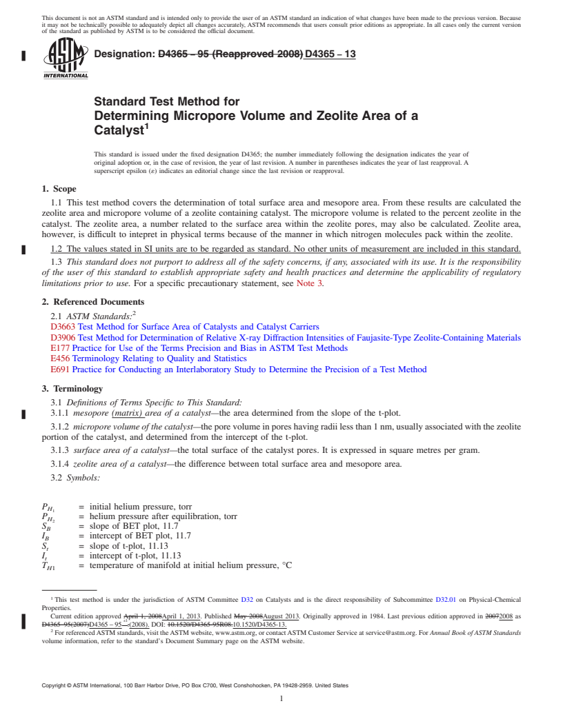 REDLINE ASTM D4365-13 - Standard Test Method for  Determining Micropore Volume and Zeolite Area of a Catalyst