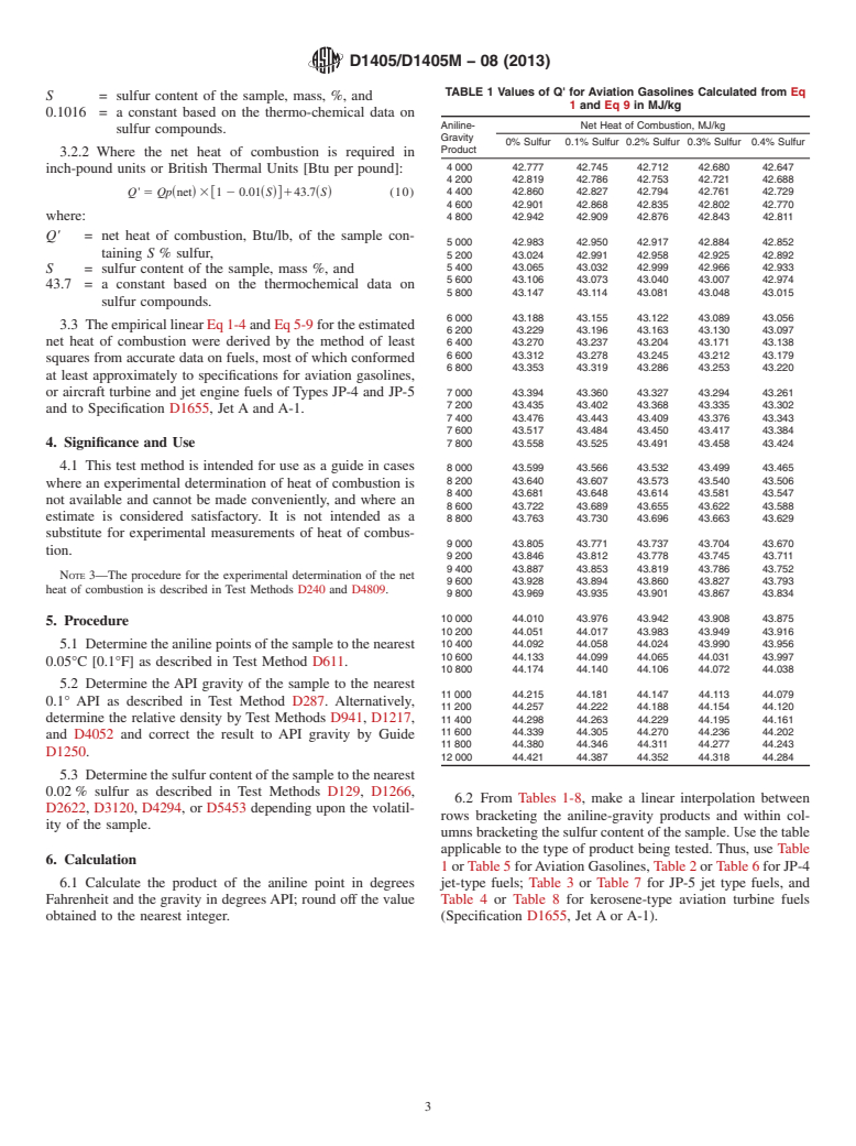 ASTM D1405/D1405M-08(2013) - Standard Test Method for  Estimation of Net Heat of Combustion of Aviation Fuels (Withdrawn 2019)