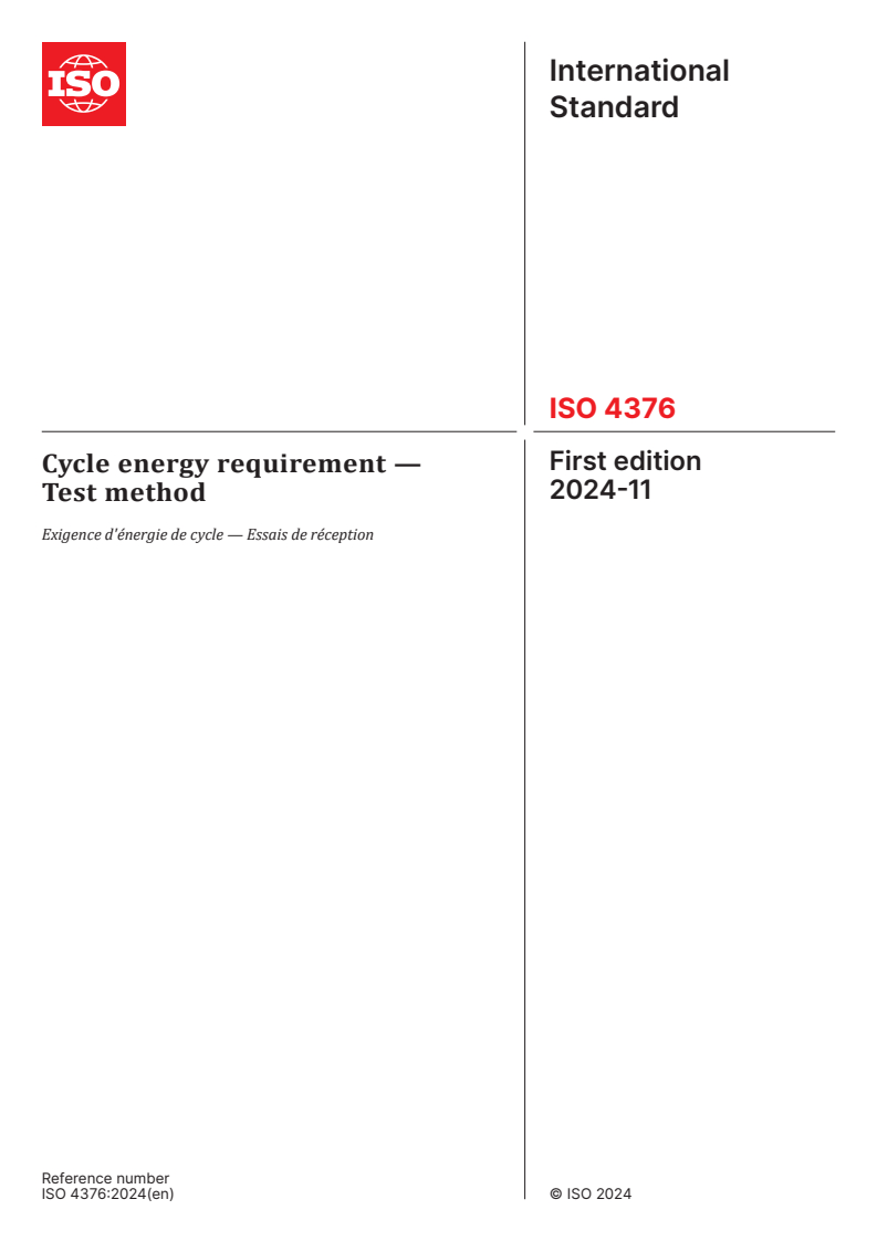 ISO 4376:2024 - Cycle energy requirement — Test method
Released:11/1/2024