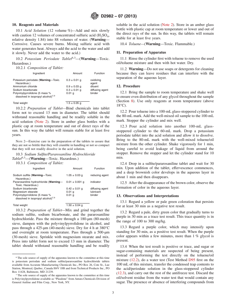 ASTM D2982-07(2013) - Standard Test Methods for  Detecting Glycol-Base Antifreeze in Used Lubricating Oils