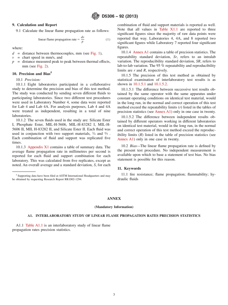 ASTM D5306-92(2013) - Standard Test Method for  Linear Flame Propagation Rate of Lubricating Oils and Hydraulic  Fluids