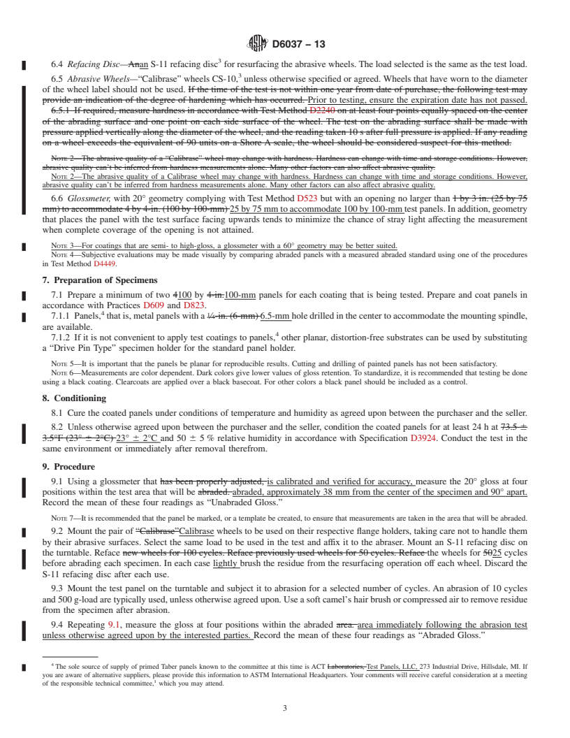 REDLINE ASTM D6037-13 - Standard Test Methods for Dry Abrasion Mar Resistance of High Gloss Coatings