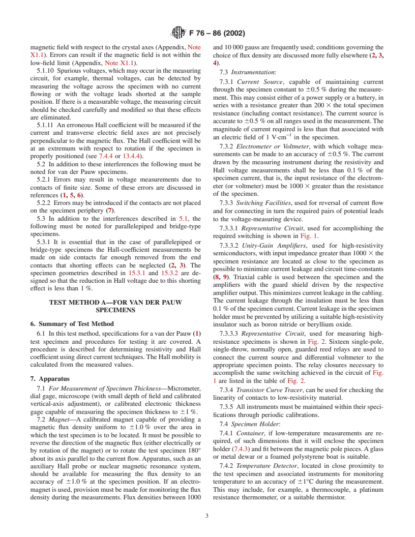 ASTM F76-86(2002) - Standard Test Methods for Measuring Resistivity and Hall Coefficient and Determining Hall Mobility in Single-Crystal Semiconductors