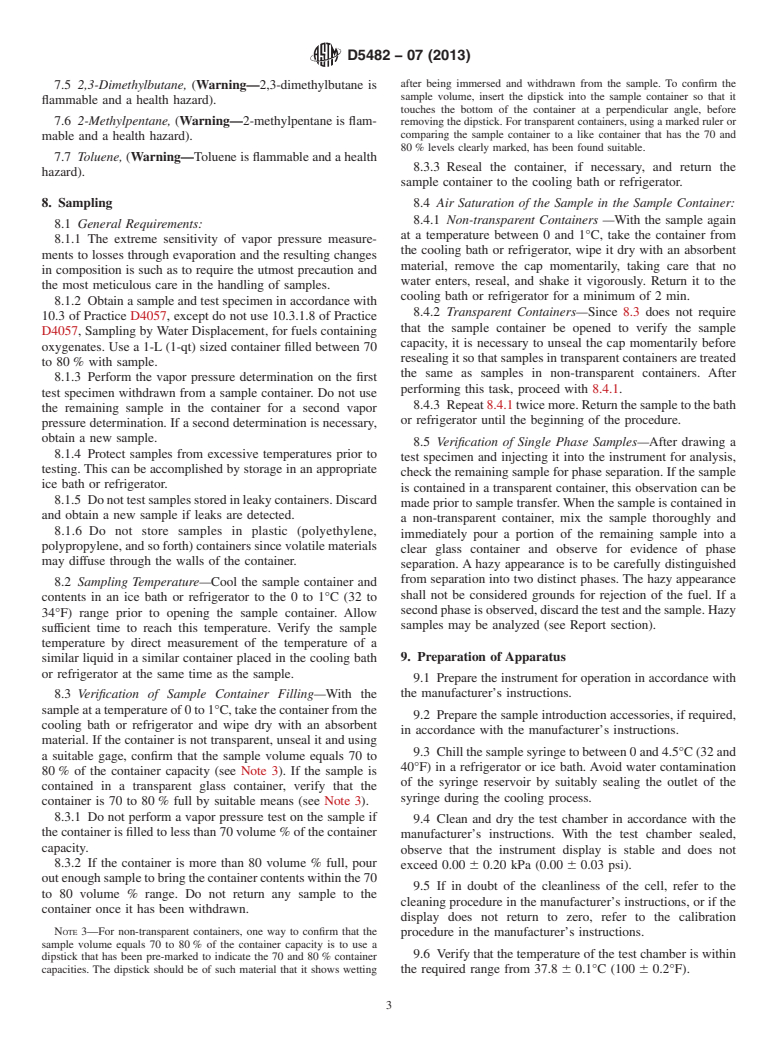 ASTM D5482-07(2013) - Standard Test Method for  Vapor Pressure of Petroleum Products (Mini Method&mdash;Atmospheric)