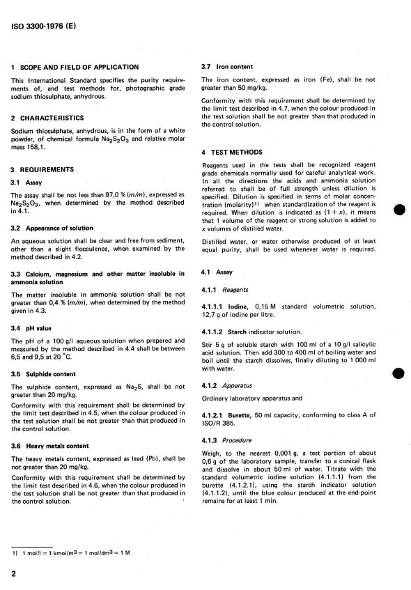 ISO 3300:1976 ISO 3300:1976 - Photographic grade sodium thiosulphate, anhydrous -- Specification - Page 4 preview