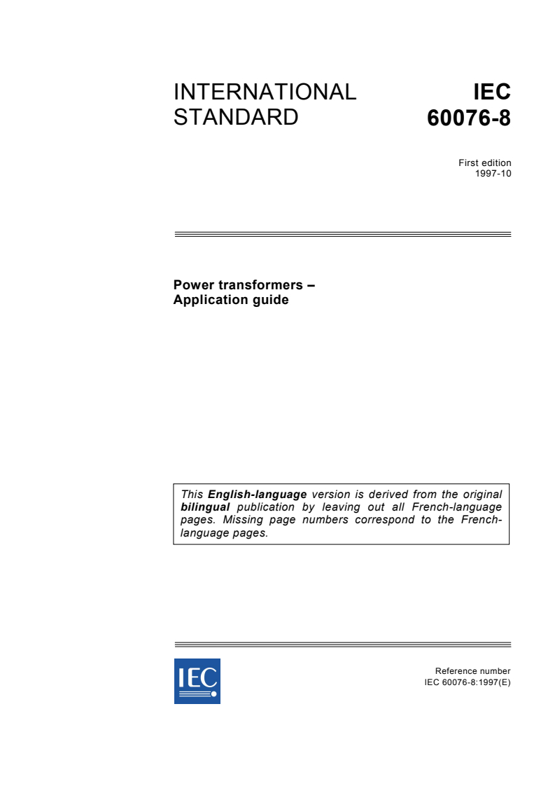 IEC 60076-8:1997 - Power transformers - Part 8: Application guide
Released:10/1/1997