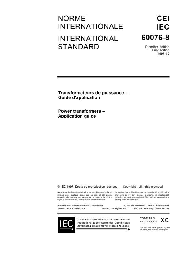IEC 60076-8:1997 - Power transformers - Part 8: Application guide
