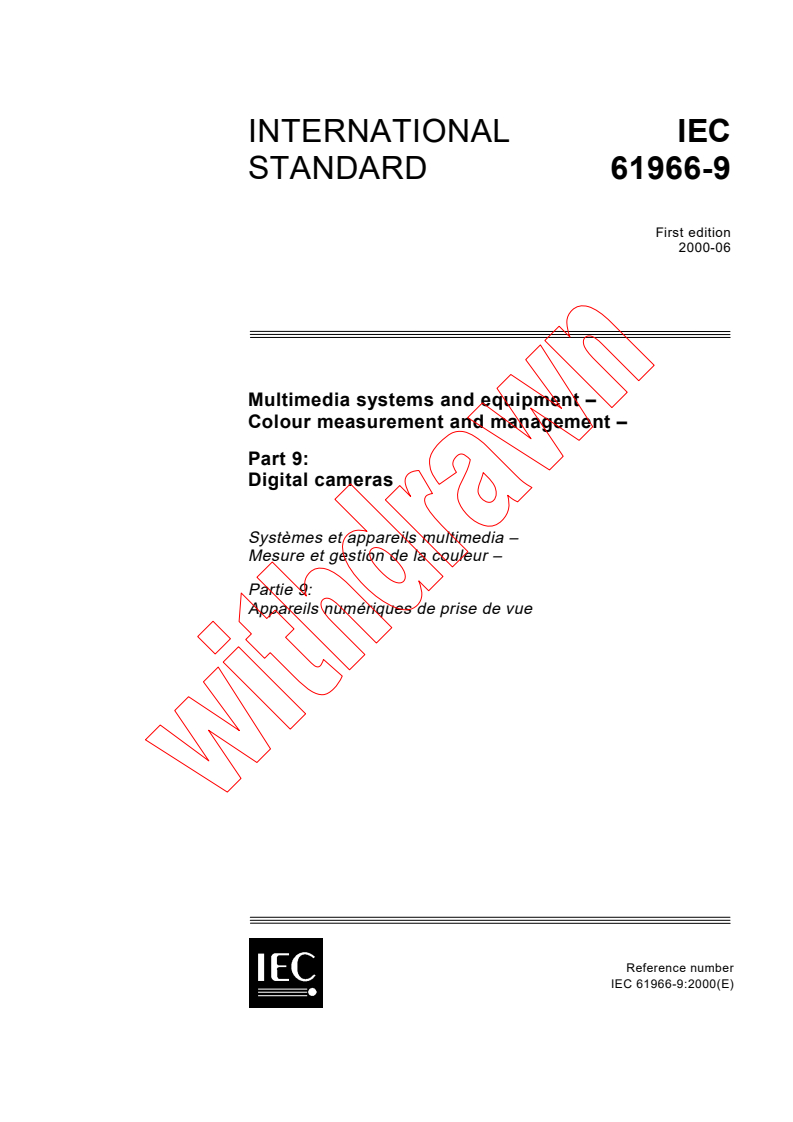 IEC 61966-9:2000 - Multimedia systems and equipment - Colour measurement and management - Part 9: Digital cameras
Released:6/16/2000
Isbn:2831852552