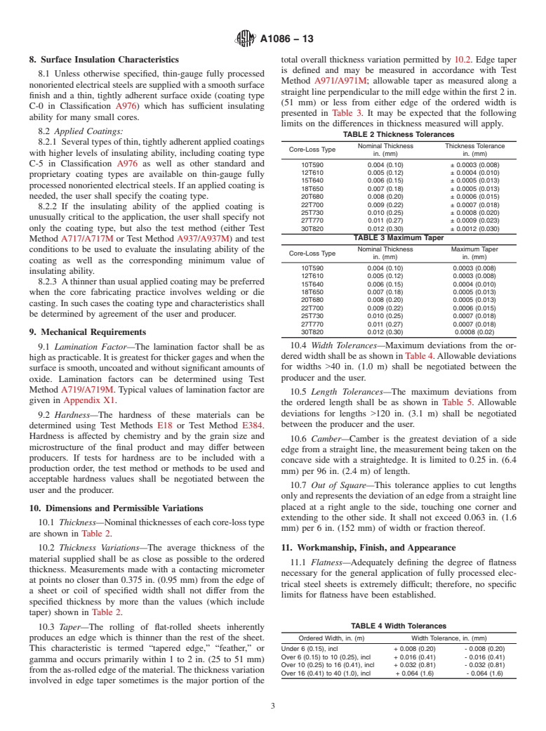 ASTM A1086-13 - Standard Specification for Thin-Gauge Nonoriented Electrical Steel Fully Processed Types