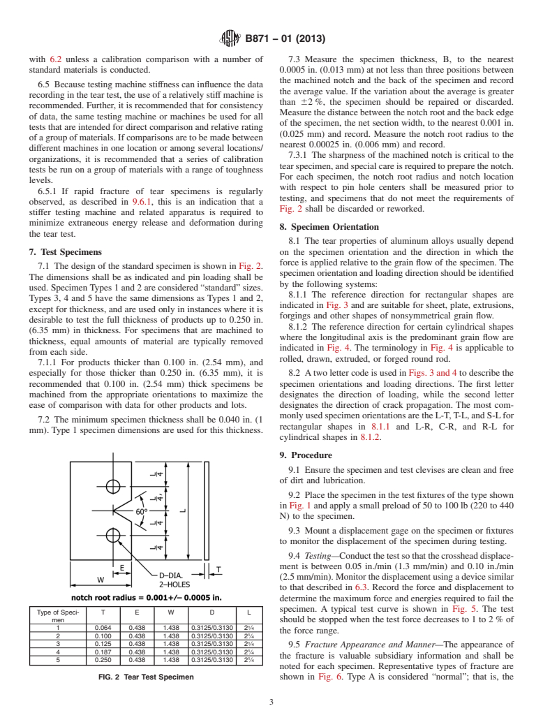 ASTM B871-01(2013) - Standard Test Method for  Tear Testing of Aluminum Alloy Products (Withdrawn 2017)