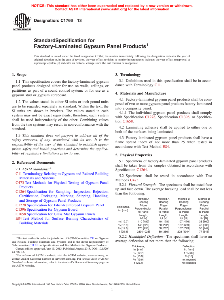 ASTM C1766-13 - Standard Specification for Factory-Laminated Gypsum Panel Products