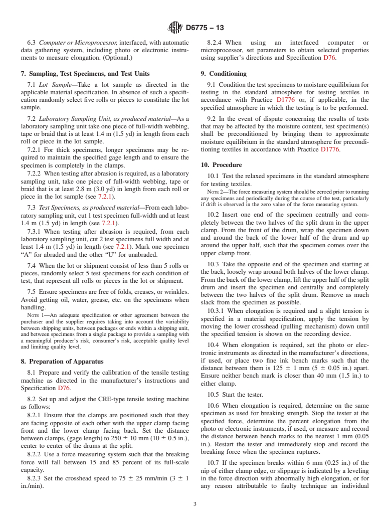 ASTM D6775-13 - Standard Test Method for  Breaking Strength and Elongation of Textile Webbing, Tape and  Braided Material