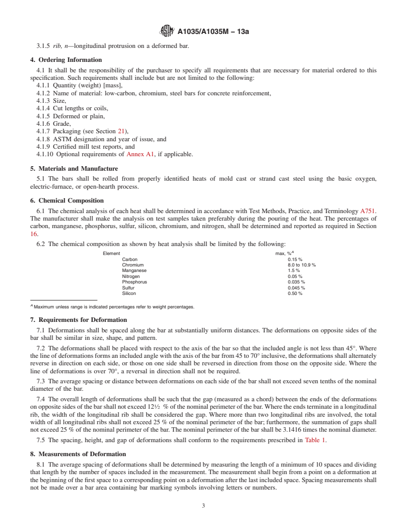 REDLINE ASTM A1035/A1035M-13a - Standard Specification for  Deformed and Plain, Low-Carbon, Chromium, Steel Bars for Concrete  Reinforcement