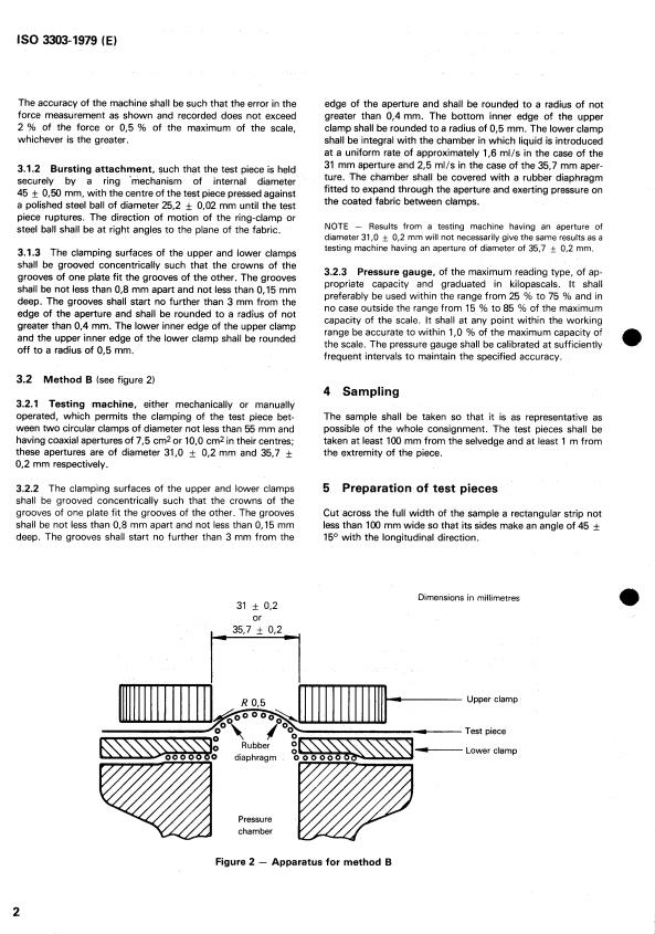 ISO 3303:1979 ISO 3303:1979 - Rubber- or plastics-coated fabrics -- Determination of bursting strength - Page 4 preview