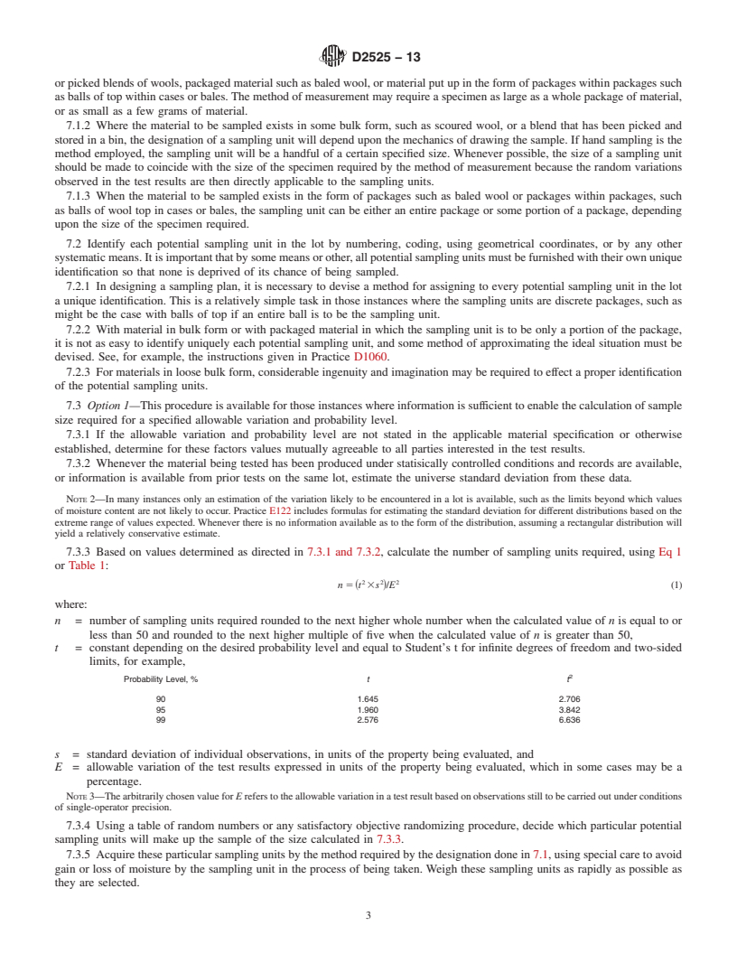 REDLINE ASTM D2525-13 - Standard Practice for  Sampling Wool for Moisture (Withdrawn 2022)