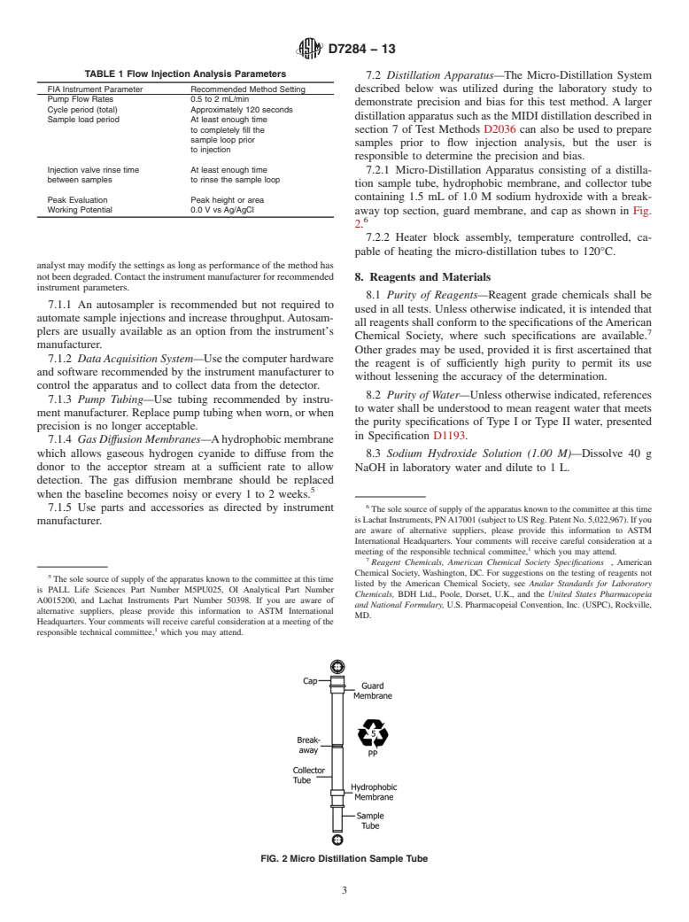 ASTM D7284-13 - Standard Test Method for  Total Cyanide in Water by Micro Distillation followed by Flow  Injection   Analysis with Gas Diffusion Separation and Amperometric  Detection