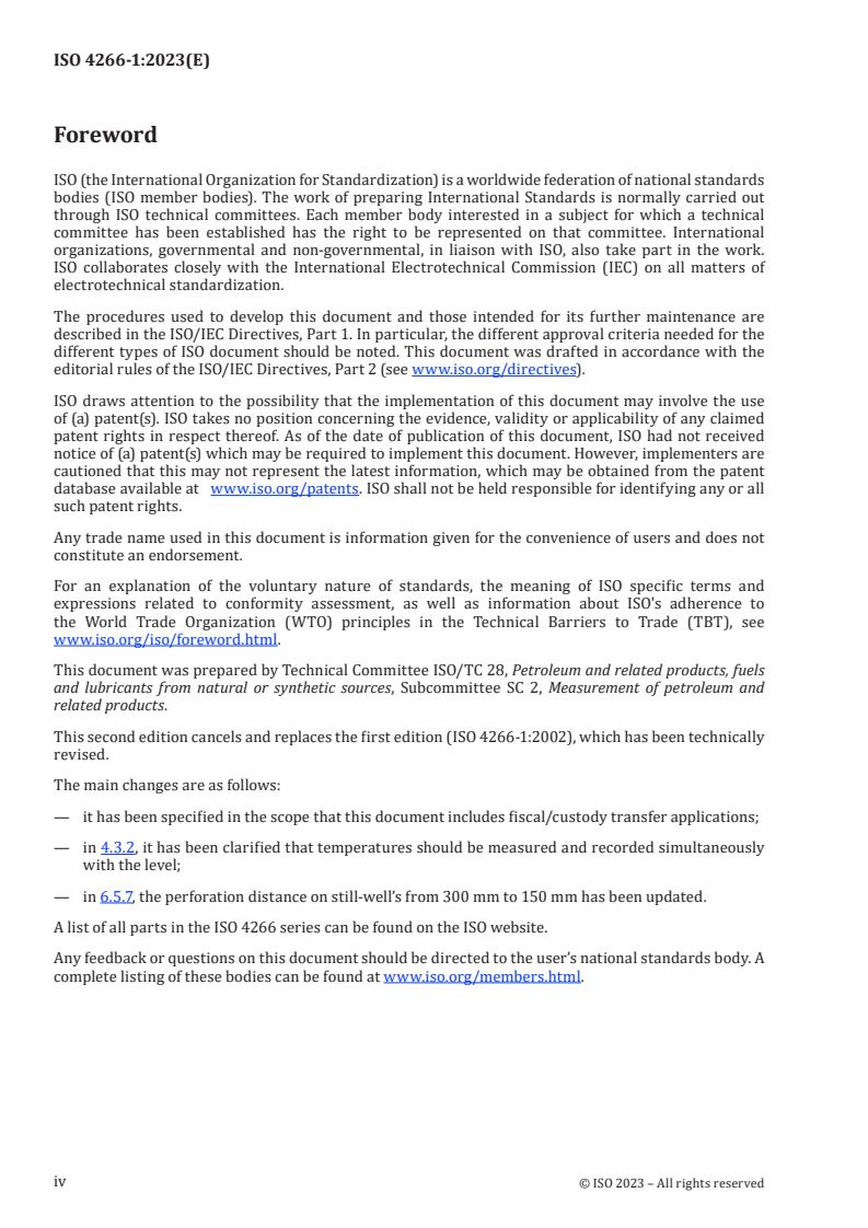 ISO 4266-1:2023 ISO 4266-1:2023 - Petroleum and liquid petroleum products — Measurement of level and temperature in storage tanks by automatic methods — Part 1: Measurement of level in atmospheric tanks
Released:31. 05. 2023 - Page 4 preview