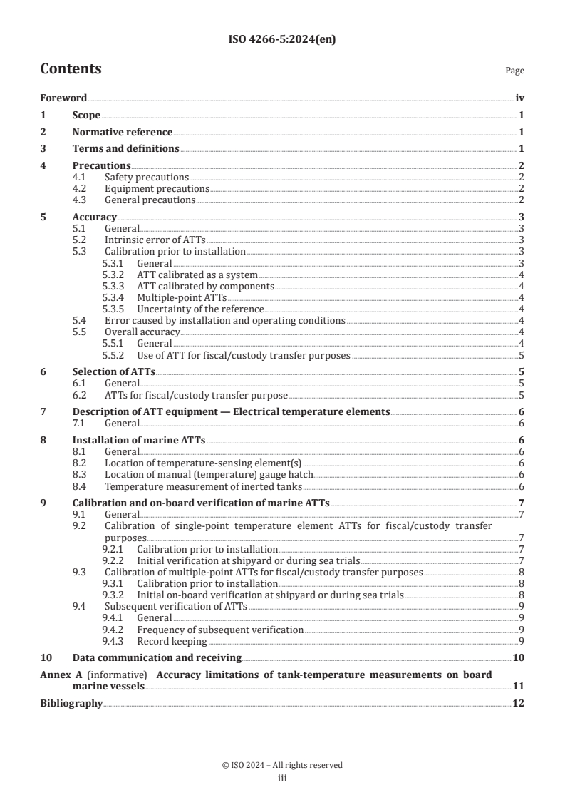 ISO 4266-5:2024 - Petroleum and liquid petroleum products — Measurement of level and temperature in storage tanks by automatic methods — Part 5: Measurement of temperature in marine vessels
Released:17. 09. 2024