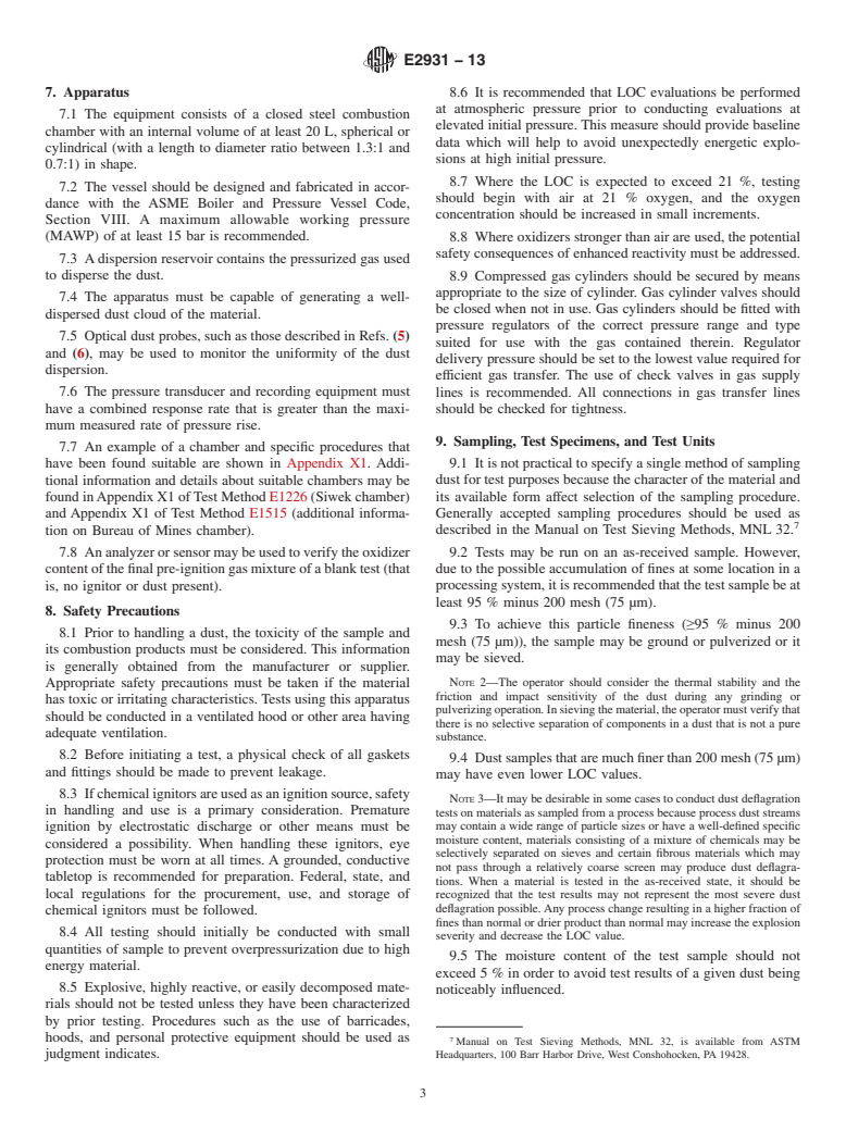 ASTM E2931-13 - Standard Test Method for Limiting Oxygen (Oxidant) Concentration of Combustible Dust  Clouds