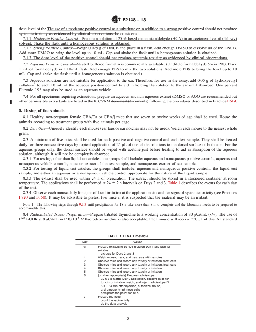 REDLINE ASTM F2148-13 - Standard Practice for  Evaluation of Delayed Contact Hypersensitivity Using the Murine  Local Lymph Node Assay (LLNA)