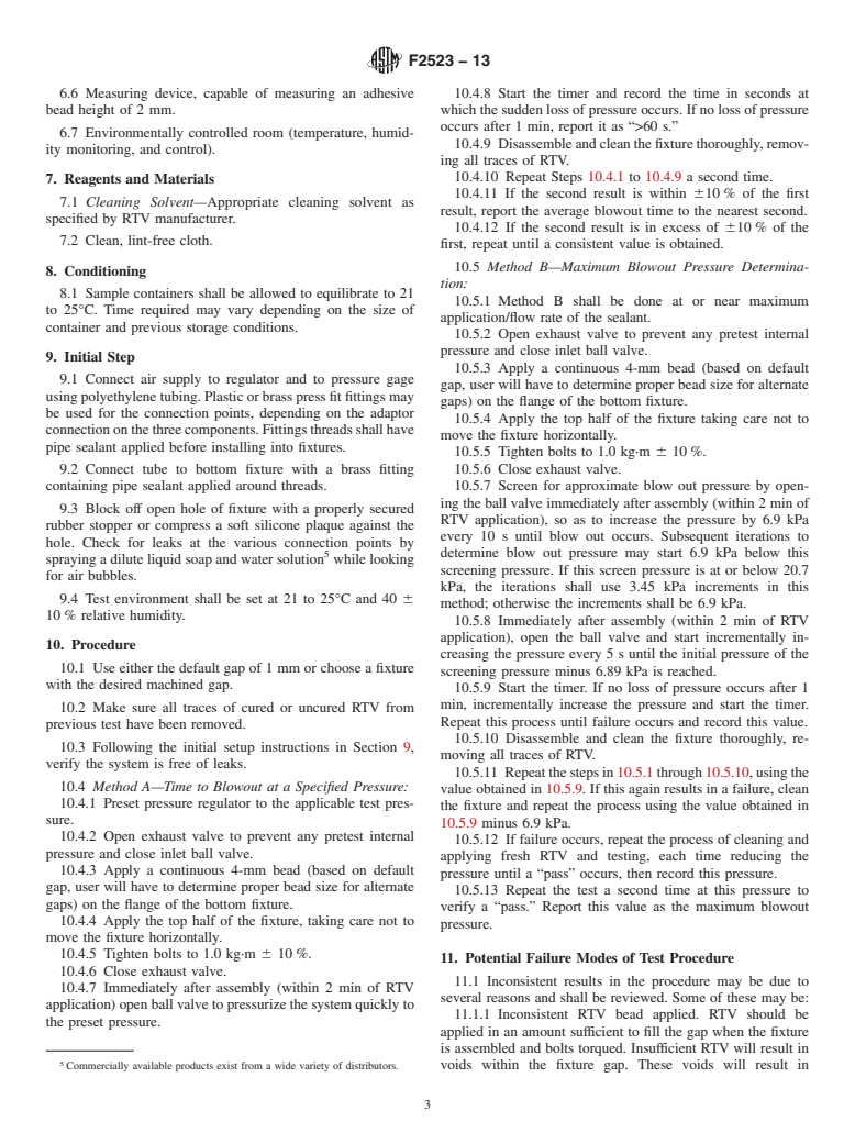 ASTM F2523-13 - Standard Practice for  Blowout Resistance of Room-Temperature Vulcanized Elastomers