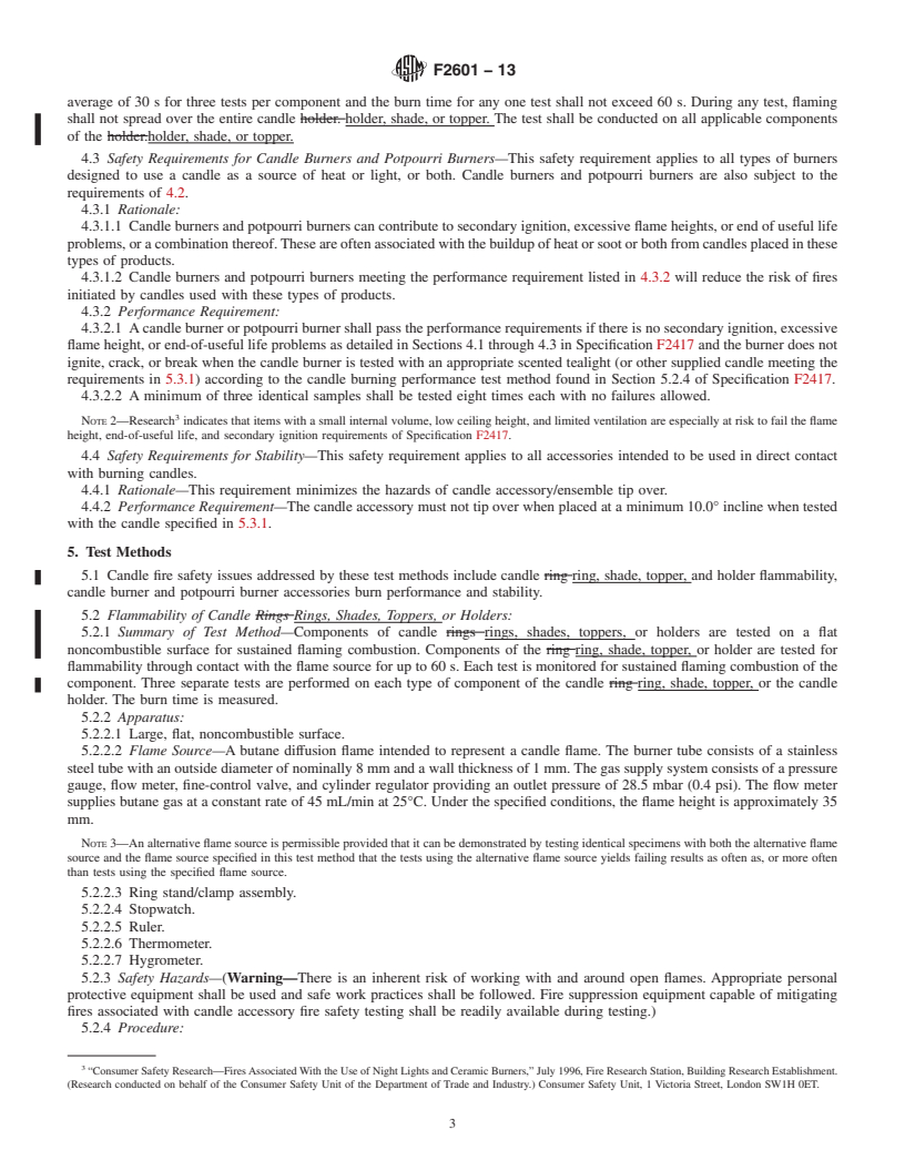 REDLINE ASTM F2601-13 - Standard Specification for  Fire Safety for Candle Accessories