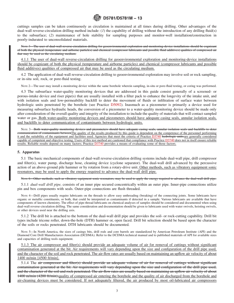 REDLINE ASTM D5781/D5781M-13 - Standard Guide for Use of Dual-Wall Reverse-Circulation Drilling for Geoenvironmental Exploration and the Installation of Subsurface Water-Quality Monitoring Devices