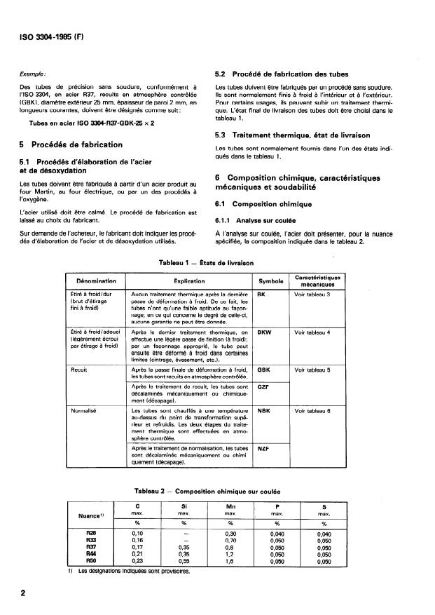 ISO 3304:1985 ISO 3304:1985 - Tubes de précision en acier, sans soudure, a extrémités lisses -- Conditions techniques de livraison - Page 4 preview