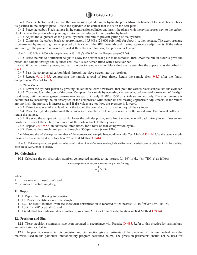 REDLINE ASTM D3493-13 - Standard Test Method for  Carbon Black&mdash;Oil Absorption Number of Compressed Sample  (COAN)