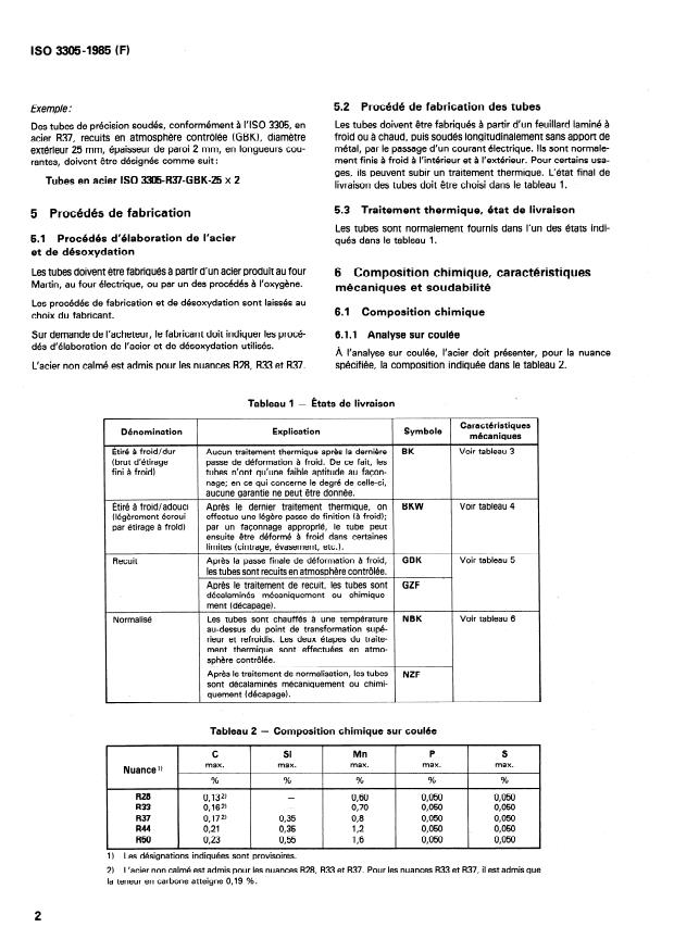 ISO 3305:1985 ISO 3305:1985 - Tubes de précision en acier, soudés, a extrémités lisses -- Conditions techniques de livraison - Page 4 preview