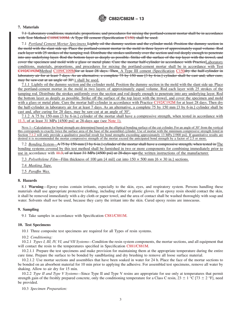 REDLINE ASTM C882/C882M-13 - Standard Test Method for  Bond Strength of Epoxy-Resin Systems Used With Concrete By  Slant Shear