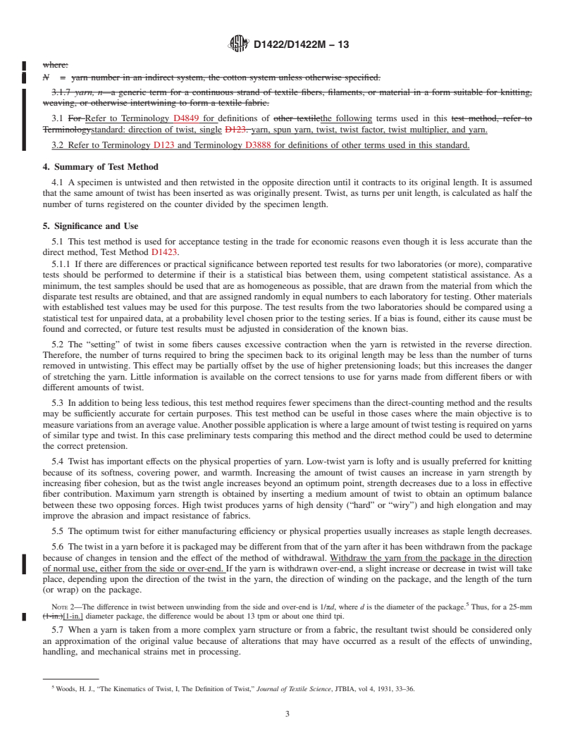 REDLINE ASTM D1422/D1422M-13 - Standard Test Method for Twist in Single Spun Yarns by the Untwist-Retwist Method