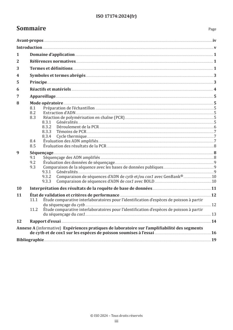 ISO 17174:2024 - Analyse de biomarqueurs moléculaires — Codes-barres d’ADN de poissons et de produits à base de poisson à l’aide de segments de gènes mitochondriaux de cytochrome b et cytochrome c oxydase I
Released:6. 09. 2024