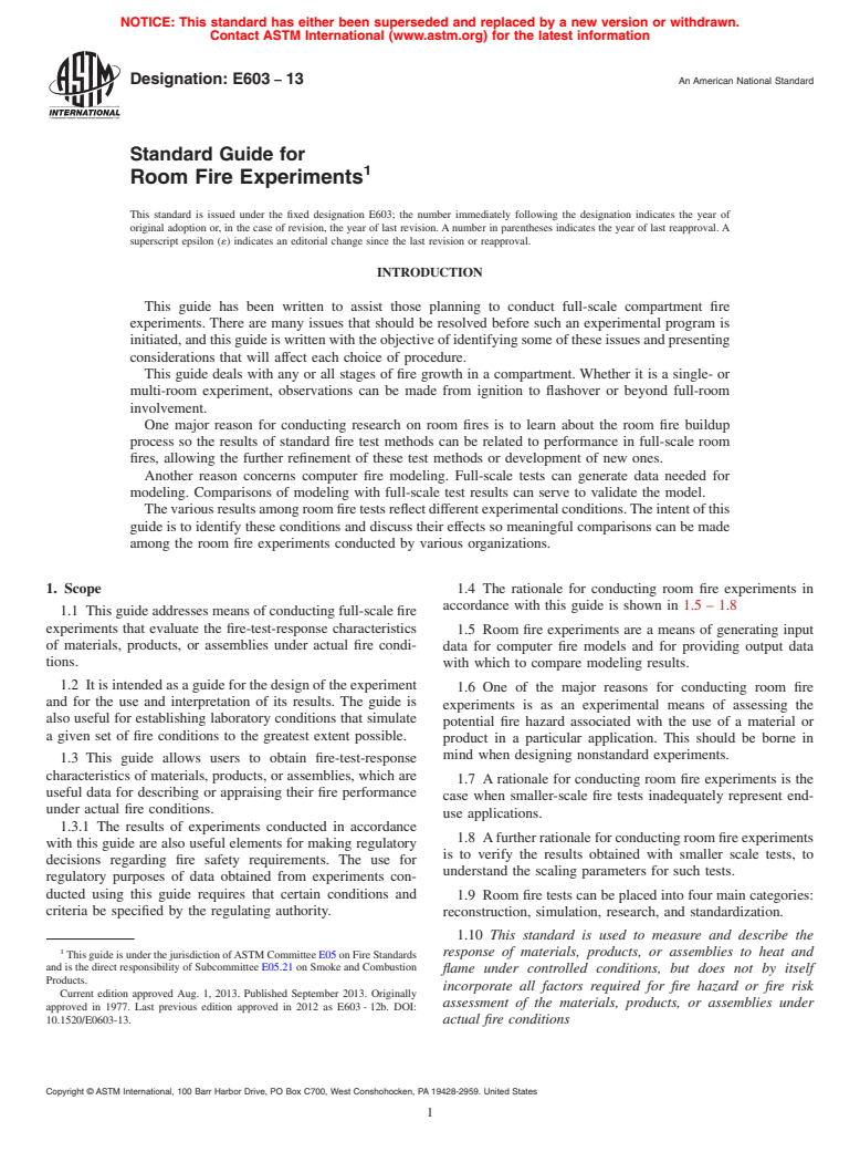 ASTM E603-13 - Standard Guide for  Room Fire Experiments