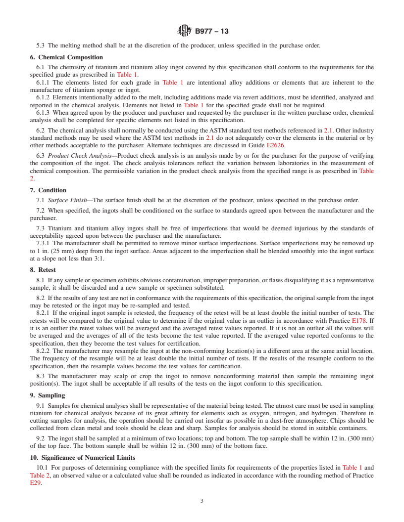 REDLINE ASTM B977-13 - Standard Specification for Titanium and Titanium Ingots