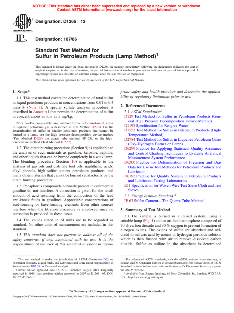 ASTM D1266-13 - Standard Test Method for Sulfur in Petroleum Products (Lamp Method)