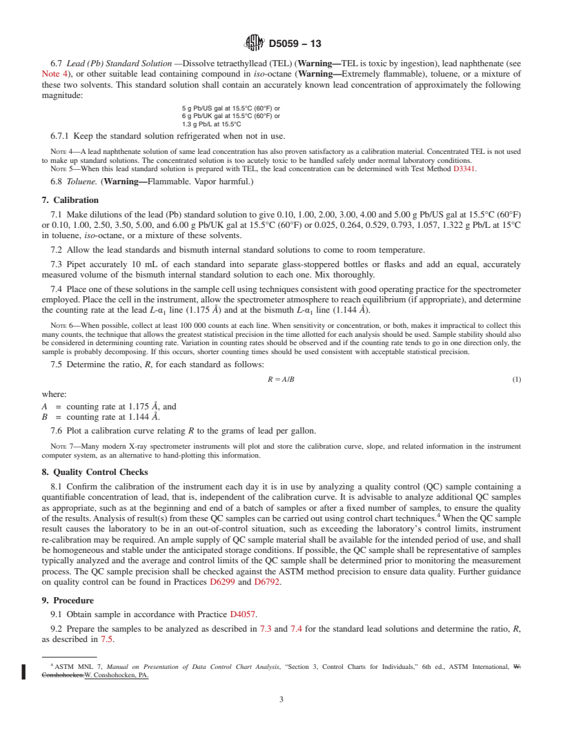 REDLINE ASTM D5059-13 - Standard Test Methods for Lead in Gasoline by X-Ray Spectroscopy