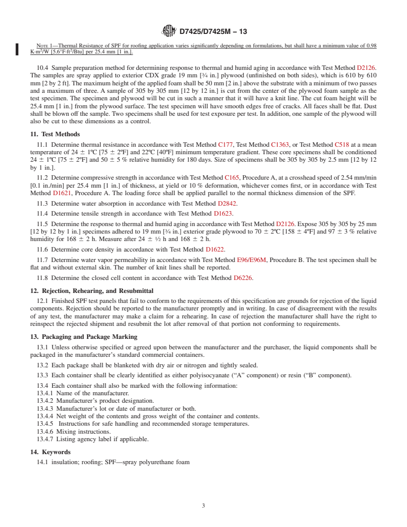 REDLINE ASTM D7425/D7425M-13 - Standard Specification for  Spray Polyurethane Foam Used for Roofing Applications