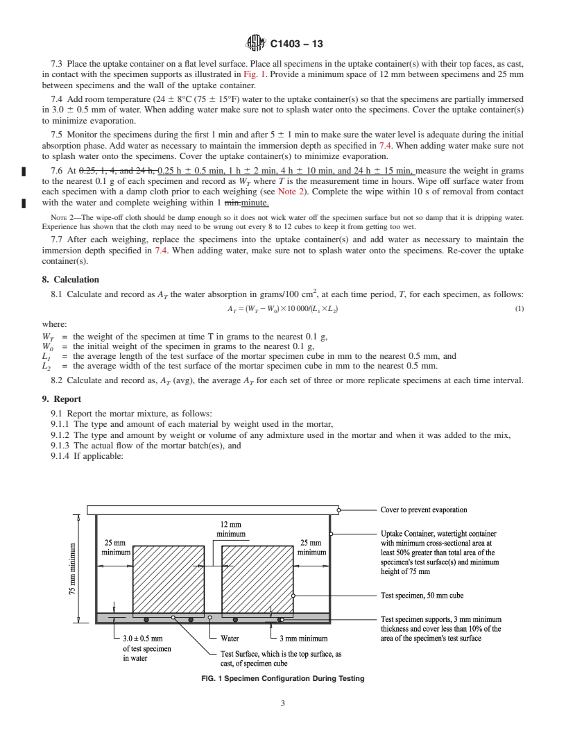 REDLINE ASTM C1403-13 - Standard Test Method for  Rate of Water Absorption of Masonry Mortars