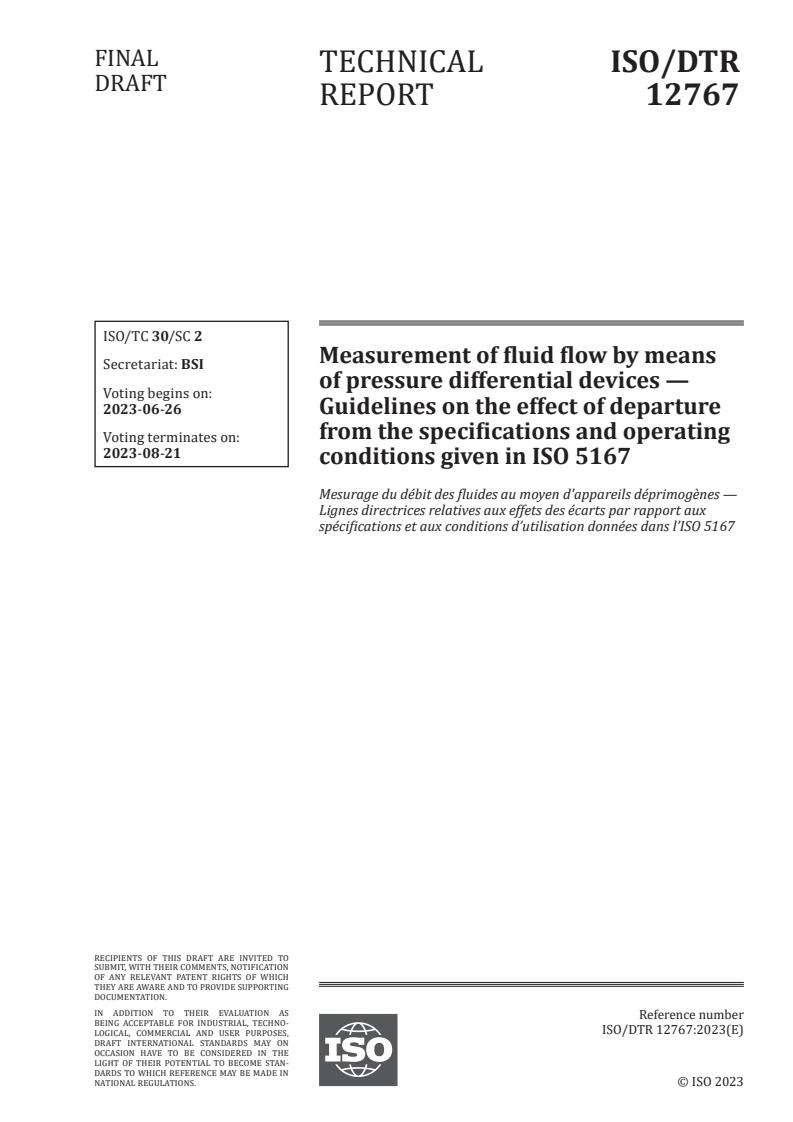 ISO/DTR 12767 - Measurement of fluid flow by means of pressure differential devices — Guidelines on the effect of departure from the specifications and operating conditions given in ISO 5167
Released:12. 06. 2023