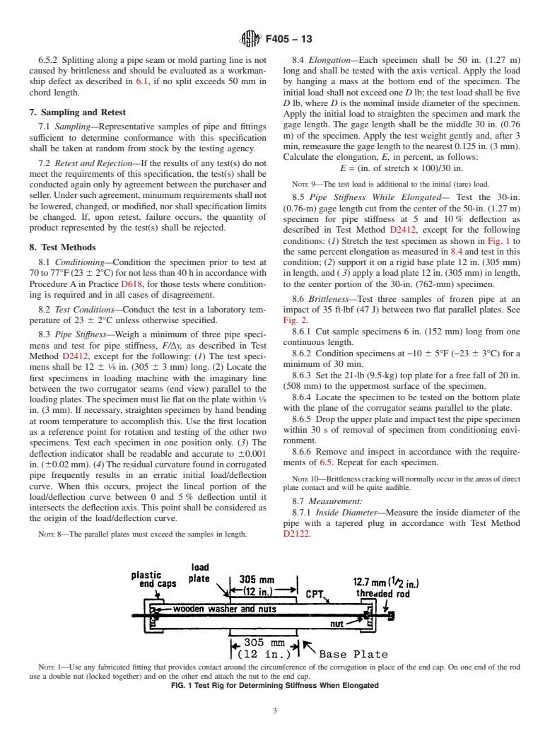 ASTM F405-13 - Standard Specification for  Corrugated Polyethylene (PE) Pipe and Fittings (Withdrawn 2015)