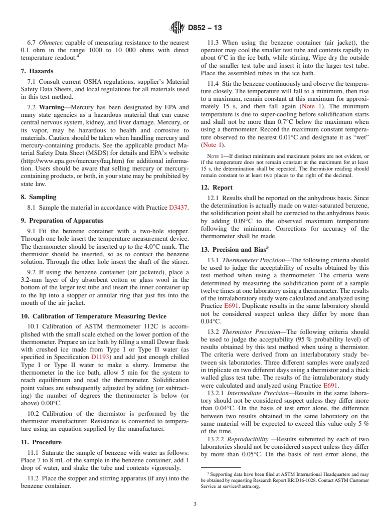 ASTM D852-13 - Standard Test Method for Solidification Point of Benzene