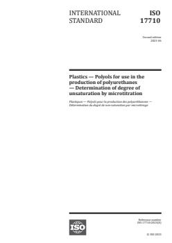 ISO 17710:2023 - Plastics — Polyols for use in the production of polyurethanes — Determination of degree of unsaturation by microtitration
Released:20. 06. 2023 - Page 1 preview