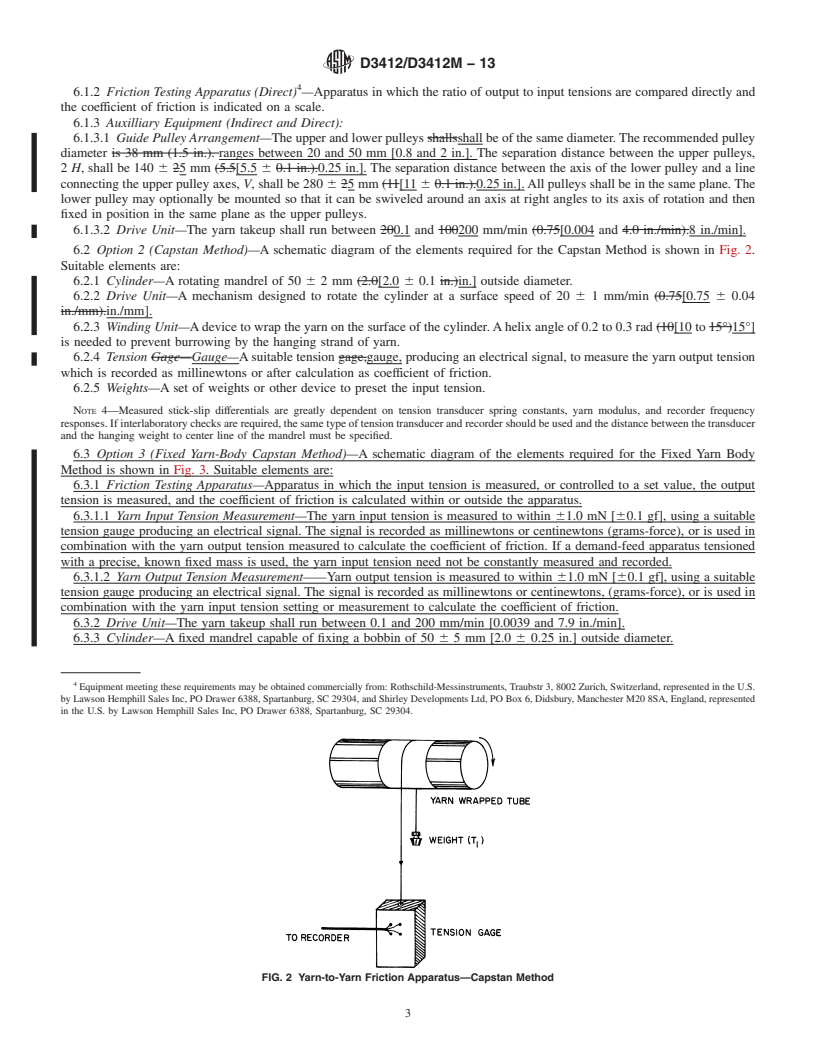 REDLINE ASTM D3412/D3412M-13 - Standard Test Method for Coefficient of Friction, Yarn to Yarn
