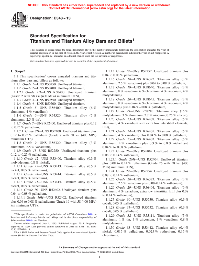 ASTM B348-13 - Standard Specification for Titanium and Titanium Alloy Bars and Billets