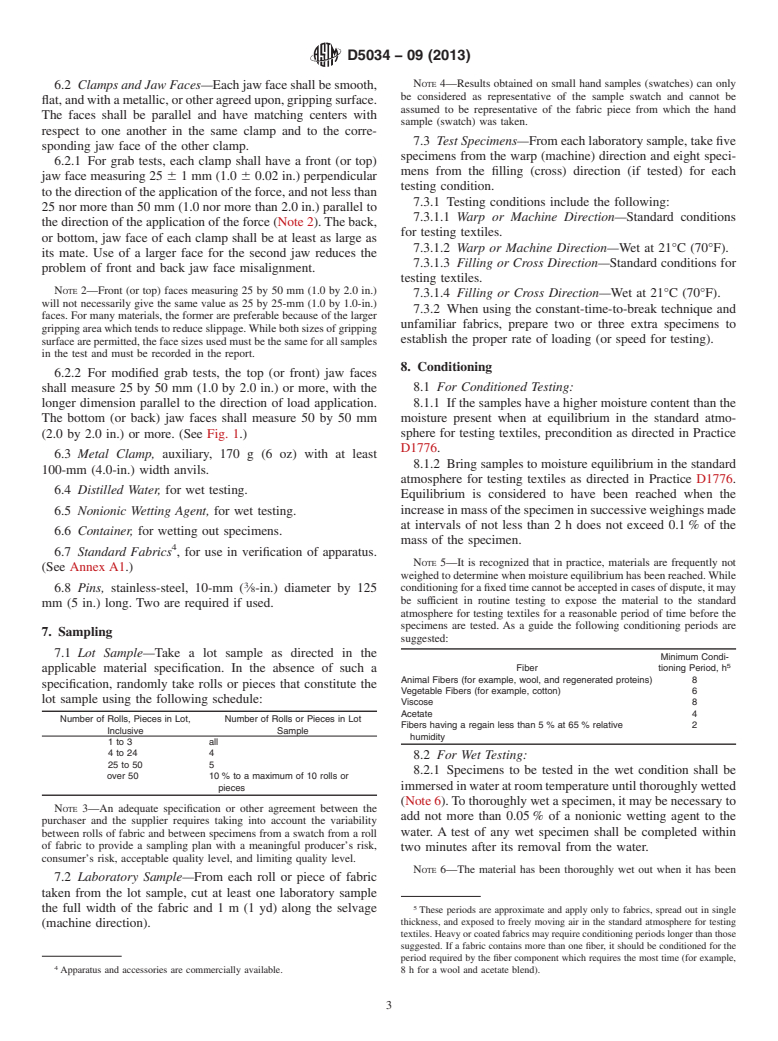 ASTM D5034-09(2013) - Standard Test Method for  Breaking Strength and Elongation of Textile Fabrics (Grab Test)