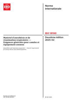 ISO 18190:2025 - Matériel d’anesthésie et de réanimation respiratoire — Exigences générales pour canules et équipement connexe
Released:12. 02. 2025 - Page 1 preview