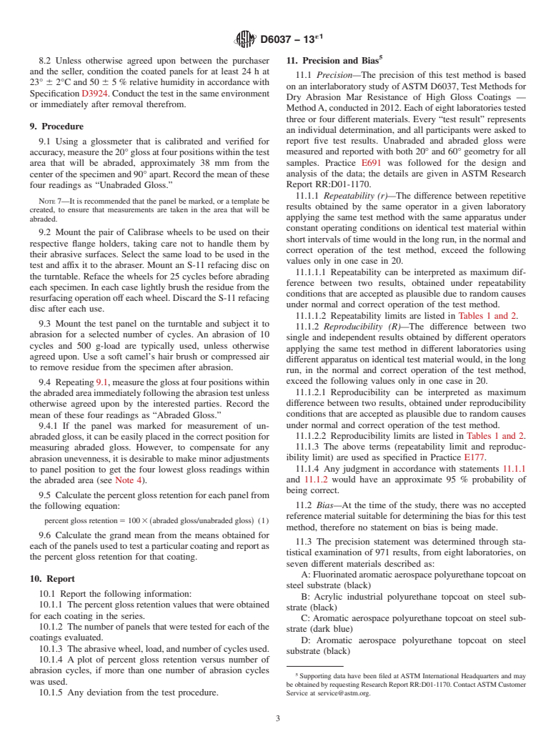 ASTM D6037-13e1 - Standard Test Methods for Dry Abrasion Mar Resistance of High Gloss Coatings