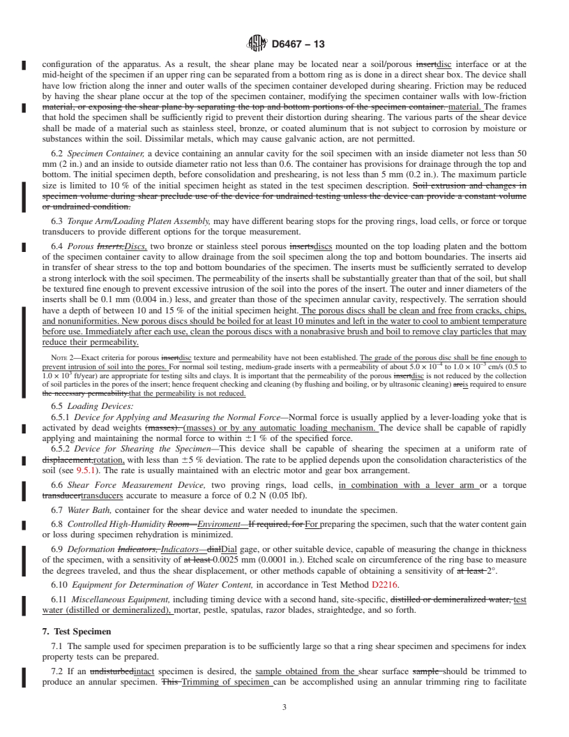 REDLINE ASTM D6467-13 - Standard Test Method for  Torsional Ring Shear Test to Determine Drained Residual Shear  Strength of Cohesive Soils